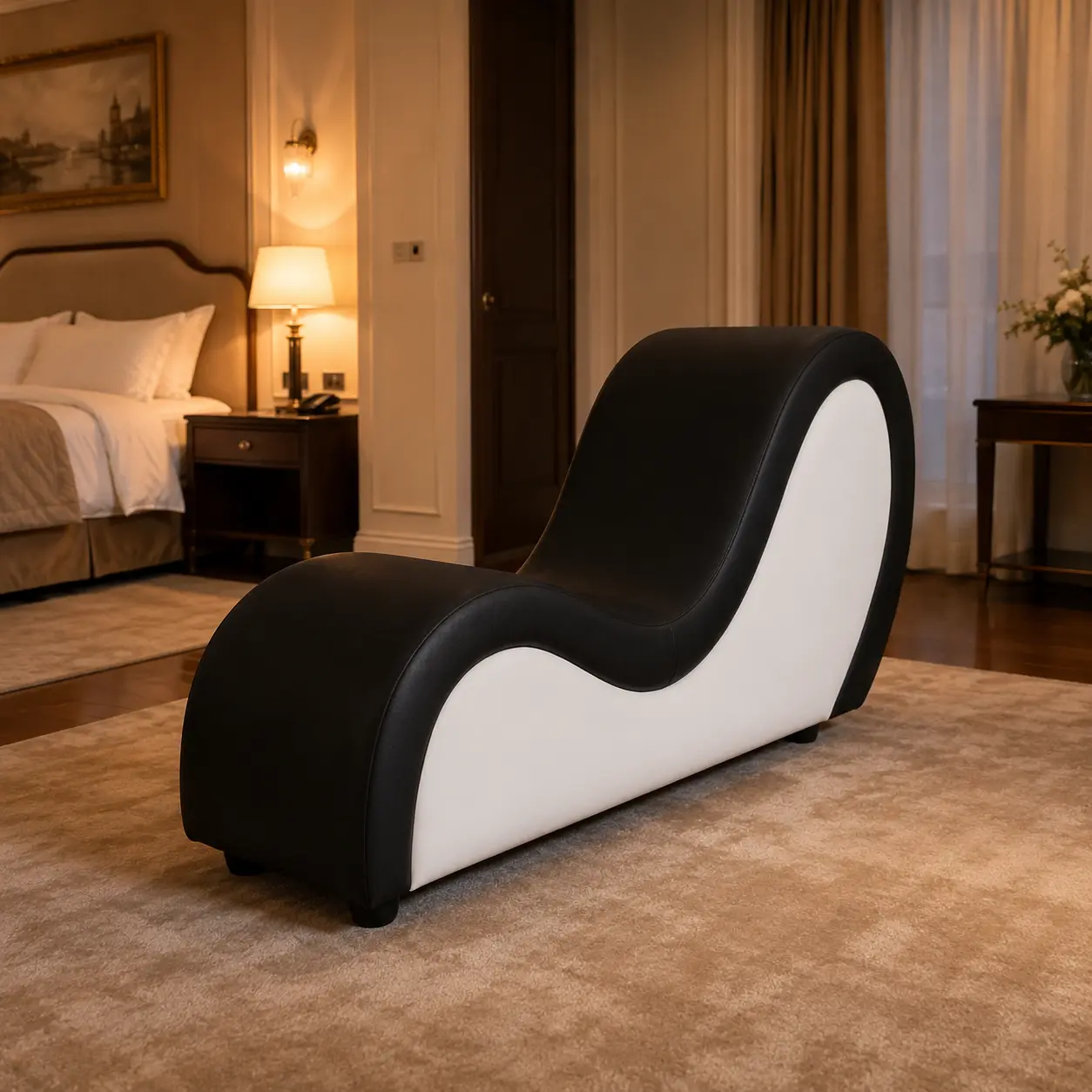 Recamier para Quarto, Motel e Hotel na cor Preto com branco