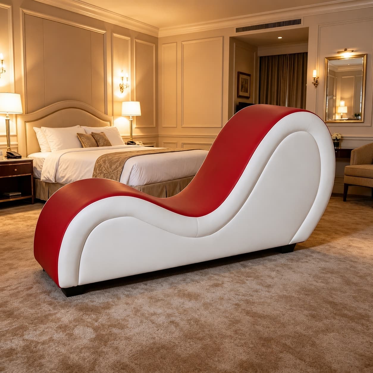Recamier para Quarto, Motel e Hotel na cor Vermelho com branco
