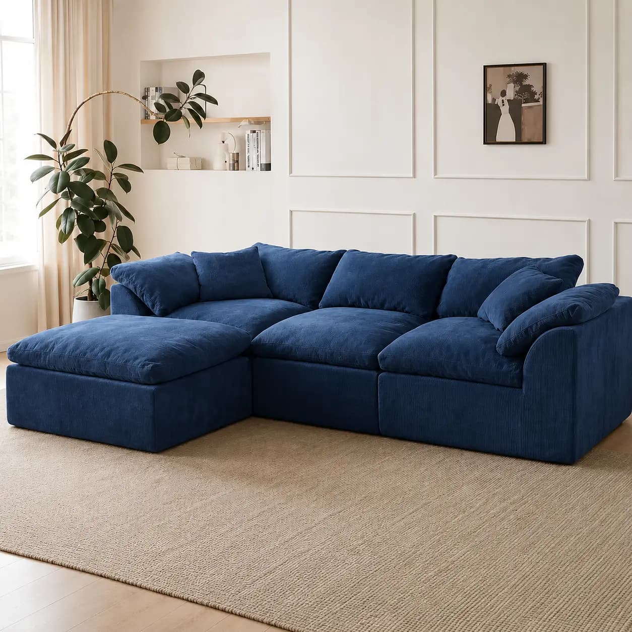 Sofá Modular 4 Módulos Bouclé na cor Azul