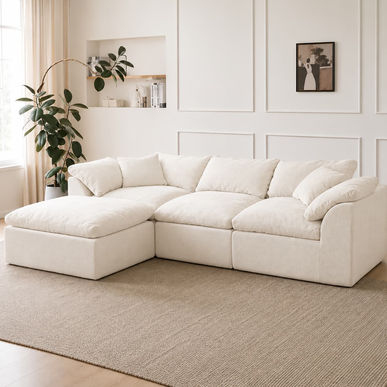 Sofá Modular 4 Módulos Bouclé na cor Off-white
