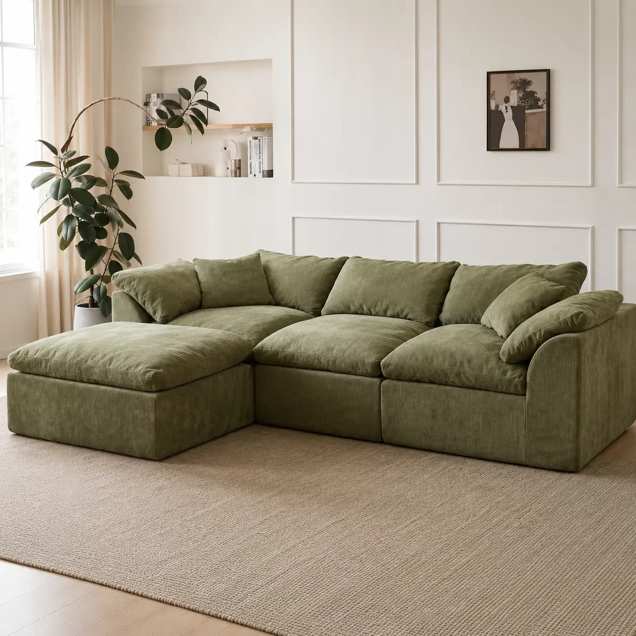 Sofá com chaise longue sob medida — estofado personalizado com acabamento premium