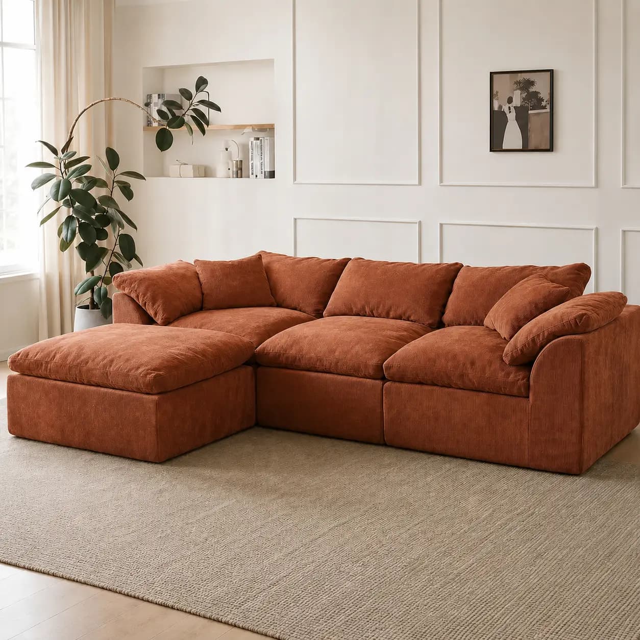Sofá Modular 4 Módulos Bouclé na cor Terracota
