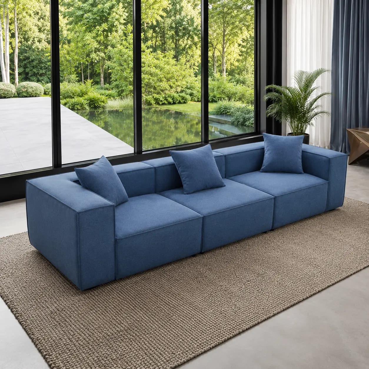 Sofá Modular Minimalista 4 Lugares na cor Azul