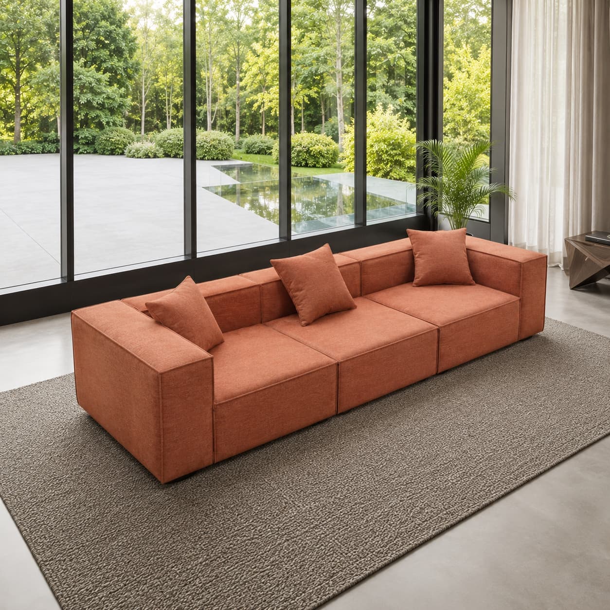 Sofá Modular Minimalista 4 Lugares na cor Terracota