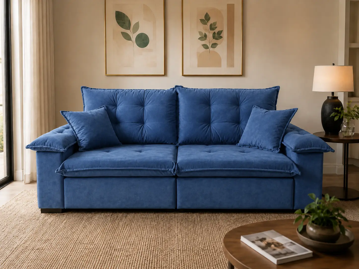 Sofá Retrátil e Reclinável Premium na cor Azul