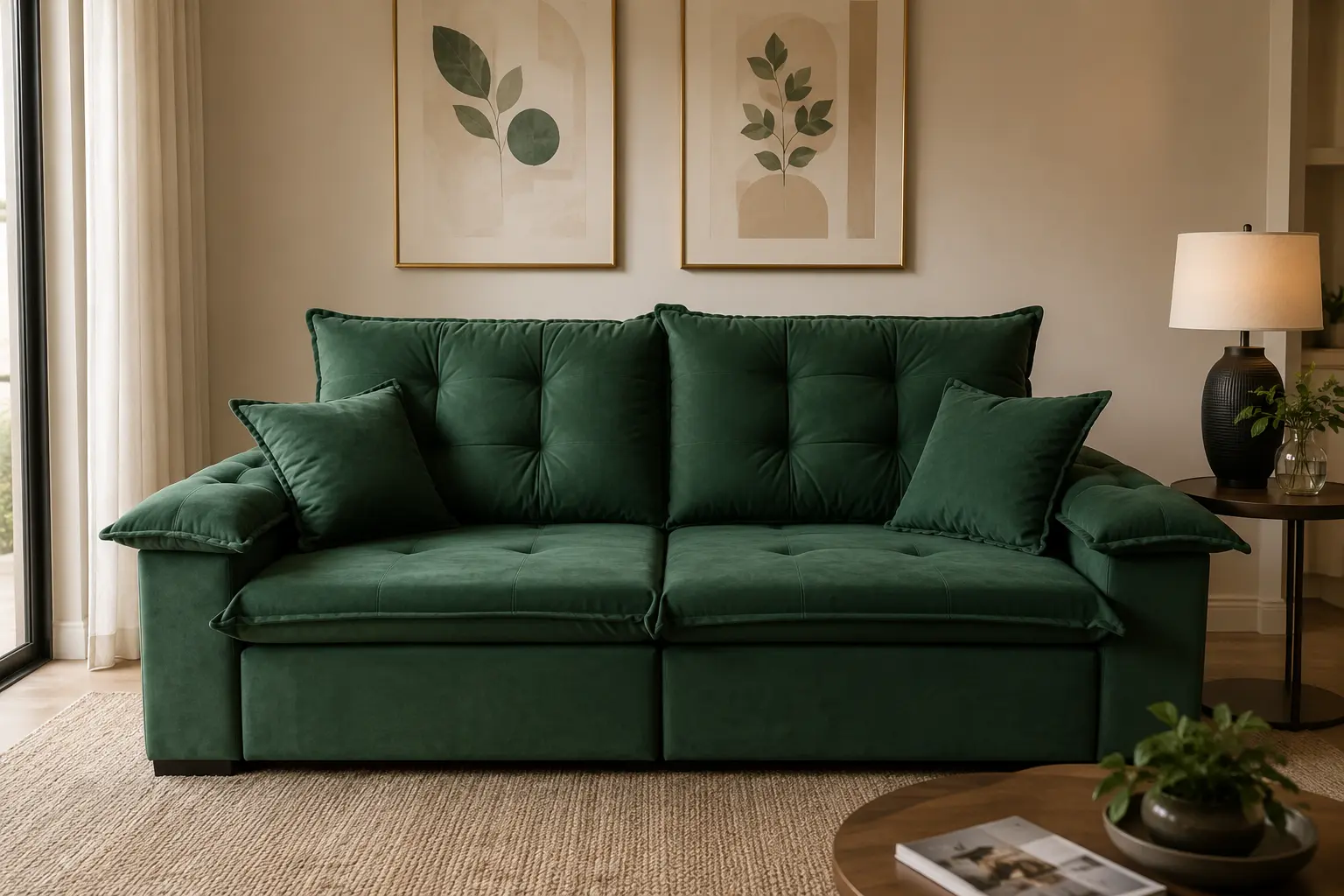 Sofá Retrátil e Reclinável Premium na cor Verde